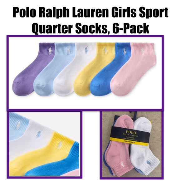 Polo Ralph Lauren Other - Polo Ralph Lauren Girls Sport Quarter Socks, 6-Pack